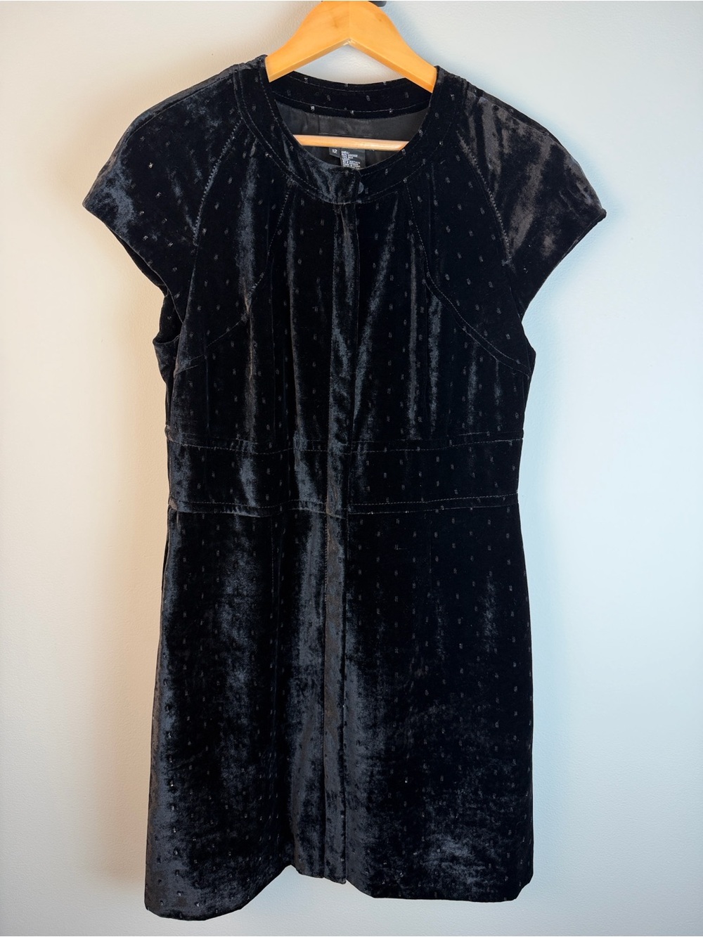 Etcetera Black Velvet Textured Dot Cap-Sleeve Dress Whimsigoth Cocktail Festive